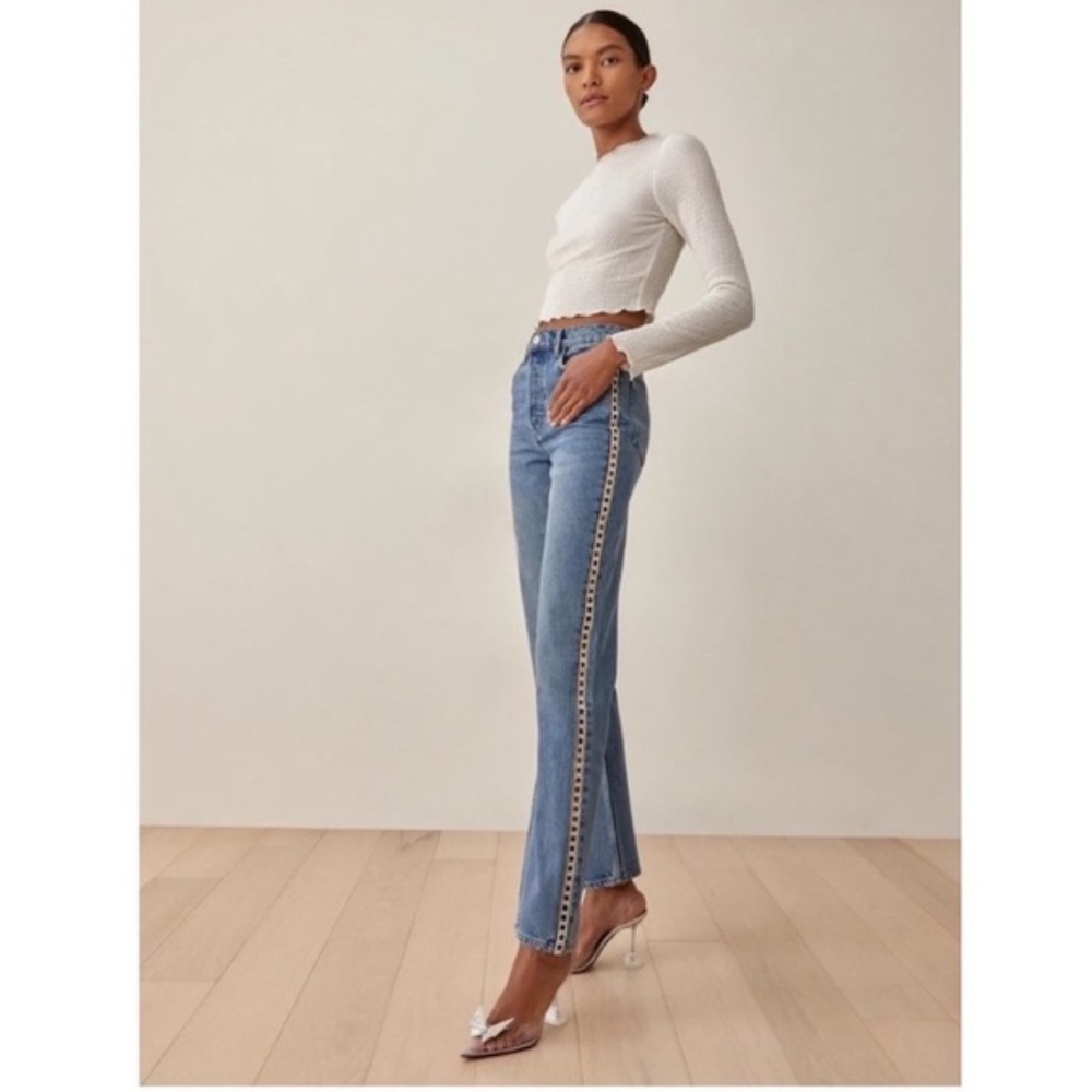 Reformation Crystal High Rise Straight Long Jeans Size 28